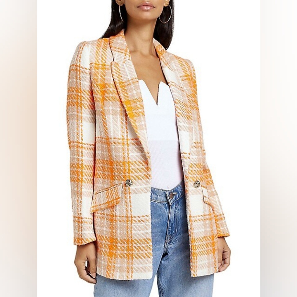 River Island Orange Boucle Check Blazer NWT Size Small